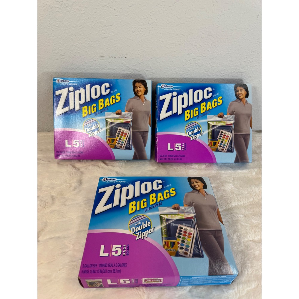 3 Pack Ziploc Big Bags Large 3 Gallon 15 Count Double Zipper Heavy Duty Storage